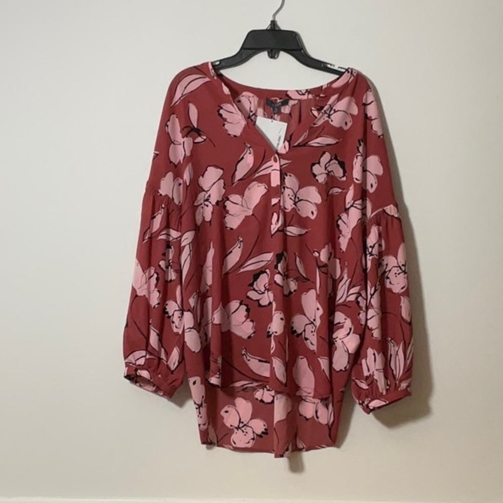 Nydj Red Long Sleeve Tie Front Blouse